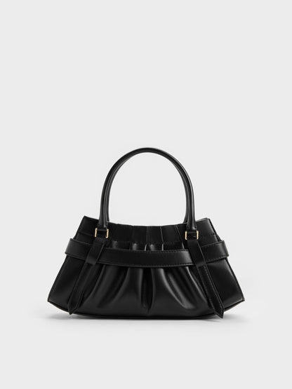 Isolde Belted Ruched Crossbody Bag - Black | CHARLES & KEITH