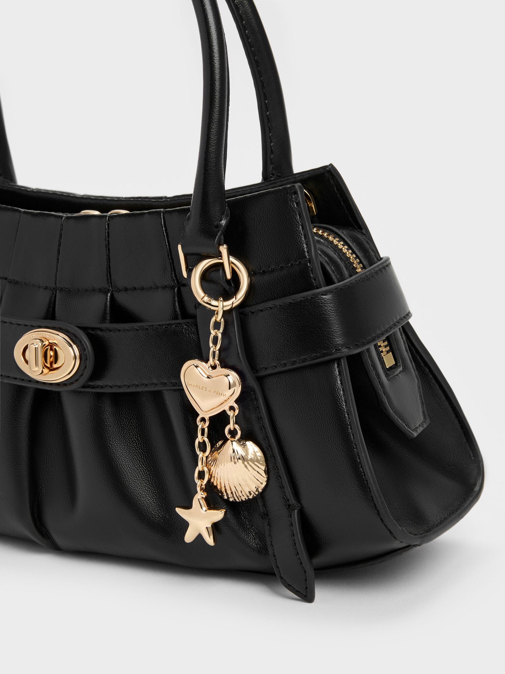 Isolde Belted Ruched Crossbody Bag - Black | CHARLES & KEITH