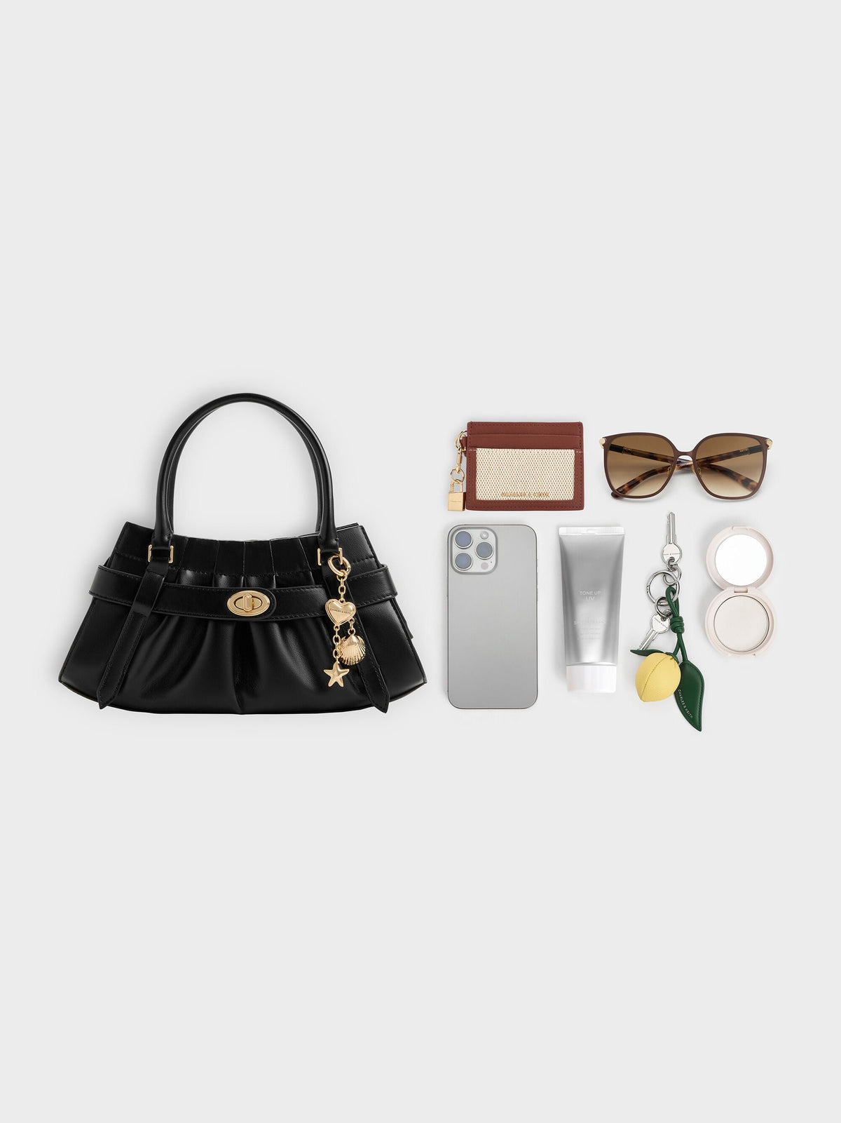 Isolde Belted Ruched Crossbody Bag - Black | CHARLES & KEITH