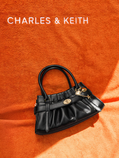 Isolde Belted Ruched Crossbody Bag - Black | CHARLES & KEITH