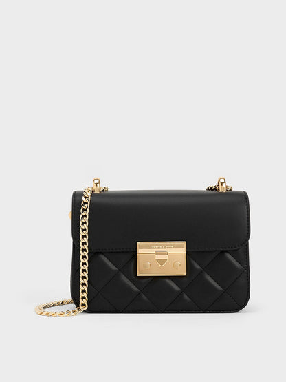 Alva Quilted Chain-Handle Bag - Black | CHARLES & KEITH