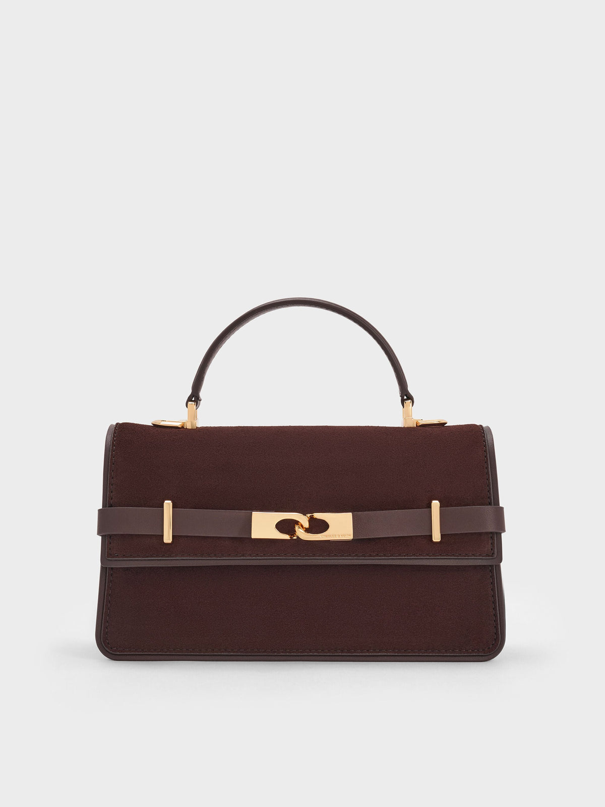 Arlet Belted Top Handle Bag - Espresso Brown | CHARLES & KEITH