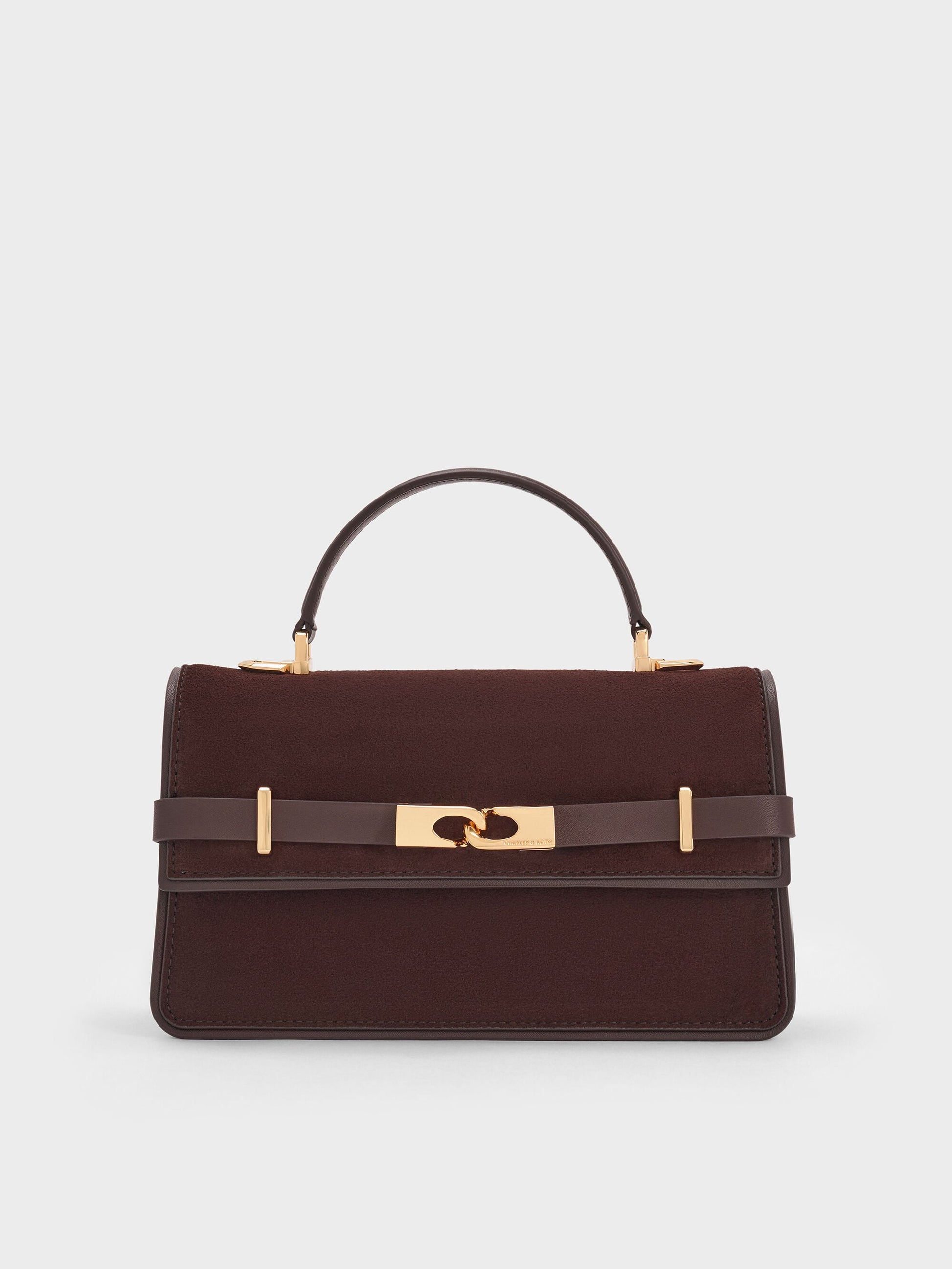 Arlet Belted Top Handle Bag - Espresso Brown | CHARLES & KEITH