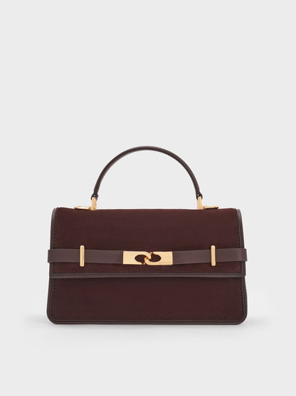 Arlet Belted Top Handle Bag - Espresso Brown | CHARLES & KEITH
