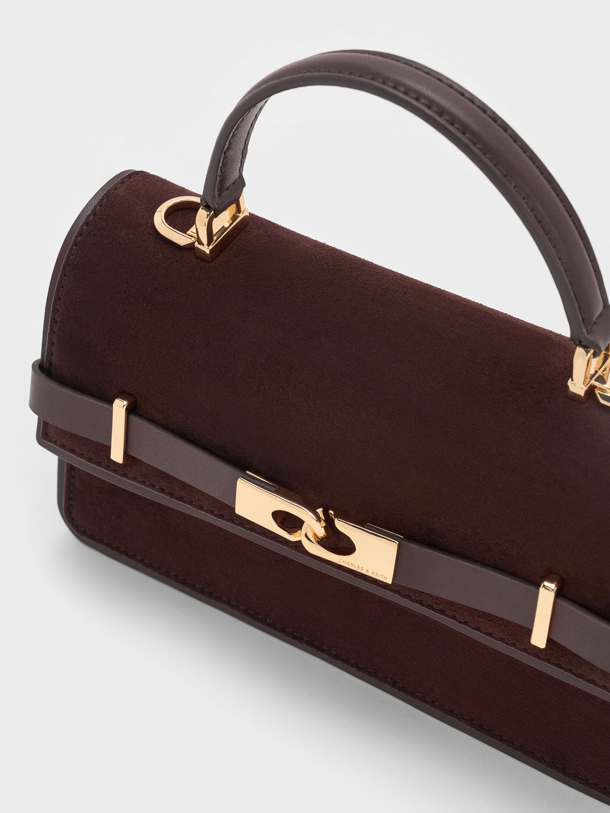 Arlet Belted Top Handle Bag - Espresso Brown | CHARLES & KEITH