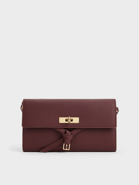 Tricha Knotted-Belt Crossbody Bag - Wineberry Red | CHARLES & KEITH