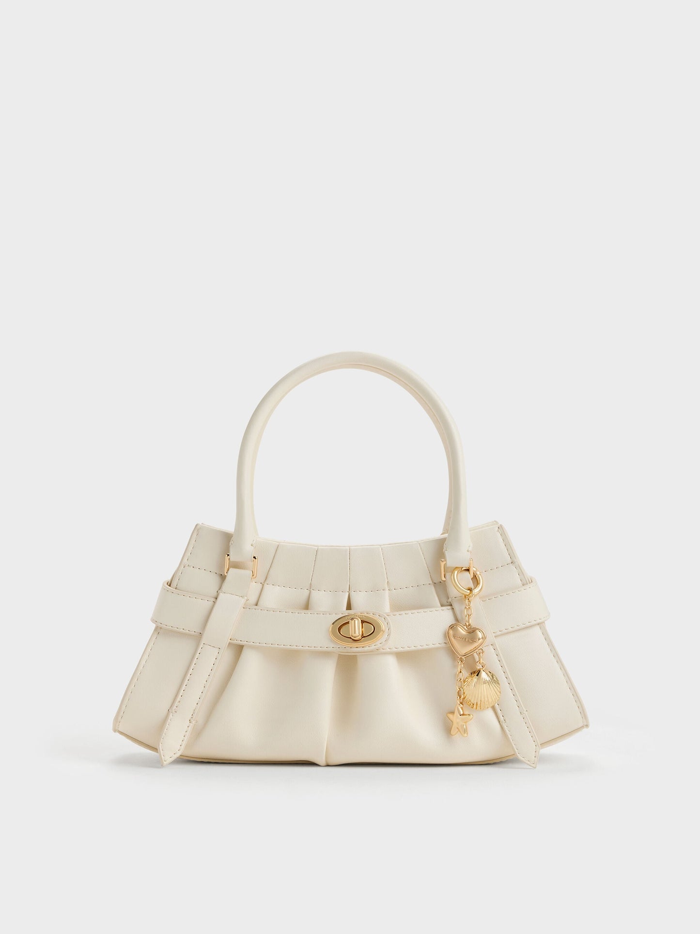 Isolde Belted Ruched Crossbody Bag - Cream | CHARLES & KEITH