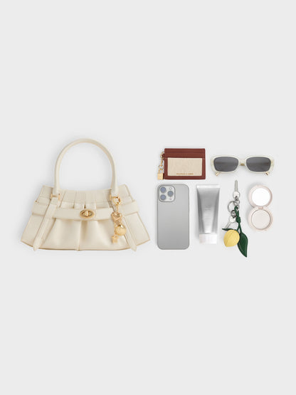 Isolde Belted Ruched Crossbody Bag - Cream | CHARLES & KEITH