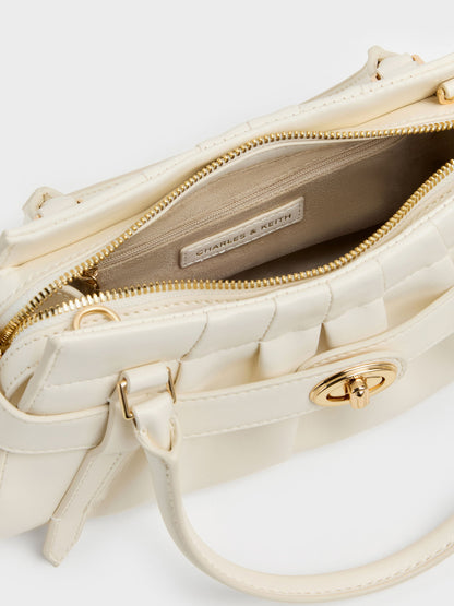 Isolde Belted Ruched Crossbody Bag - Cream | CHARLES & KEITH