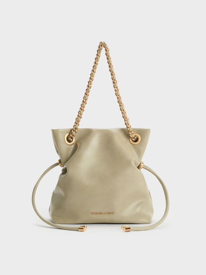 Arya Braided-Chain Crossbody Bag - Pale Olive | CHARLES & KEITH