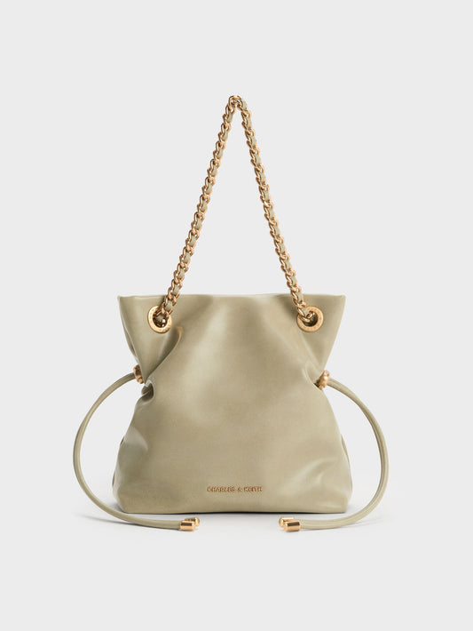 Arya Braided-Chain Crossbody Bag - Pale Olive | CHARLES & KEITH