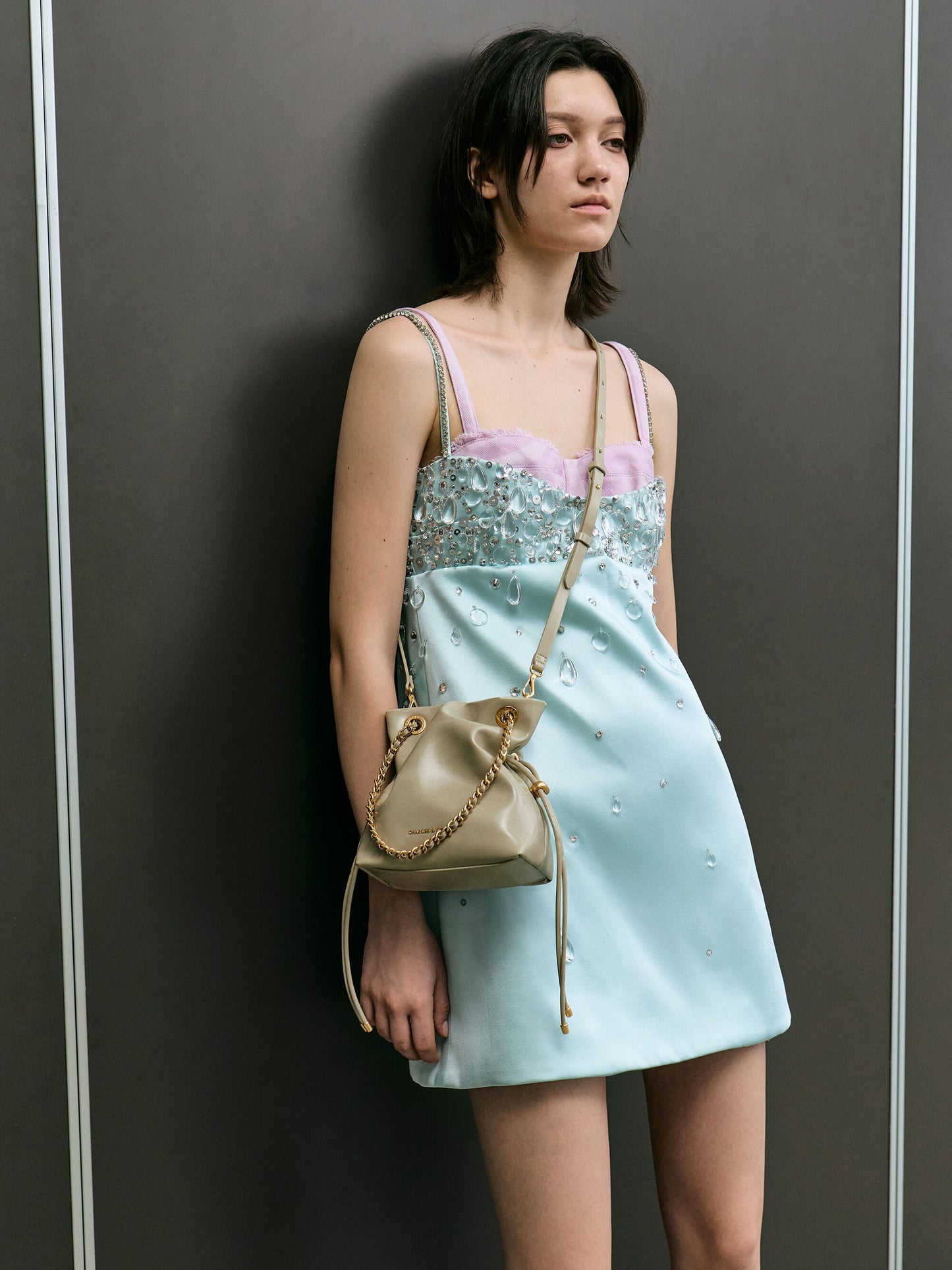 Arya Braided-Chain Crossbody Bag - Pale Olive | CHARLES & KEITH