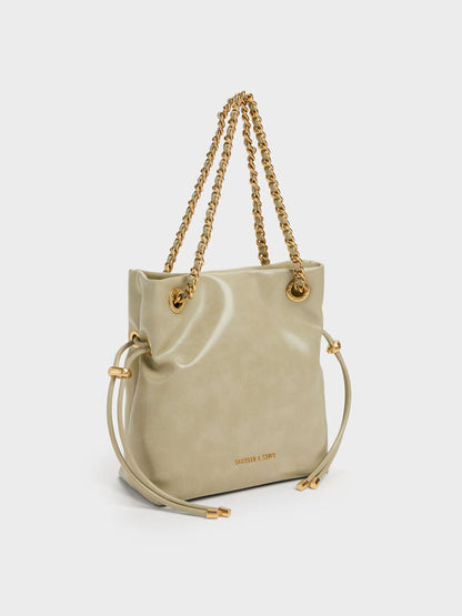 Arya Braided-Chain Crossbody Bag - Pale Olive | CHARLES & KEITH