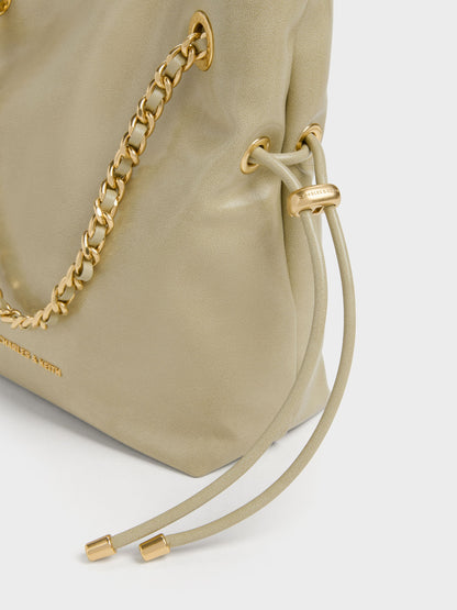 Arya Braided-Chain Crossbody Bag - Pale Olive | CHARLES & KEITH