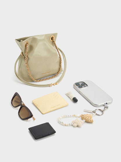 Arya Braided-Chain Crossbody Bag - Pale Olive | CHARLES & KEITH