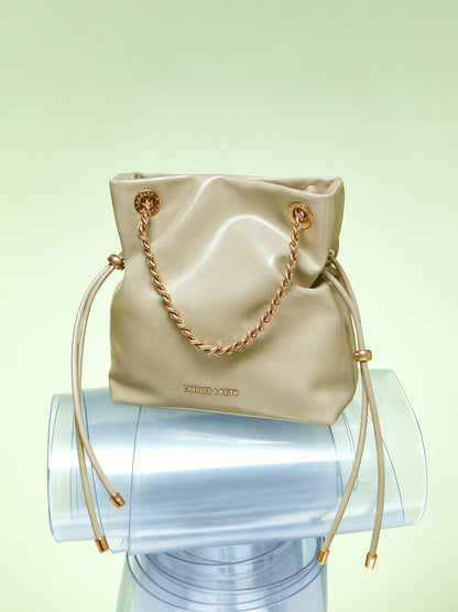 Arya Braided-Chain Crossbody Bag - Pale Olive | CHARLES & KEITH