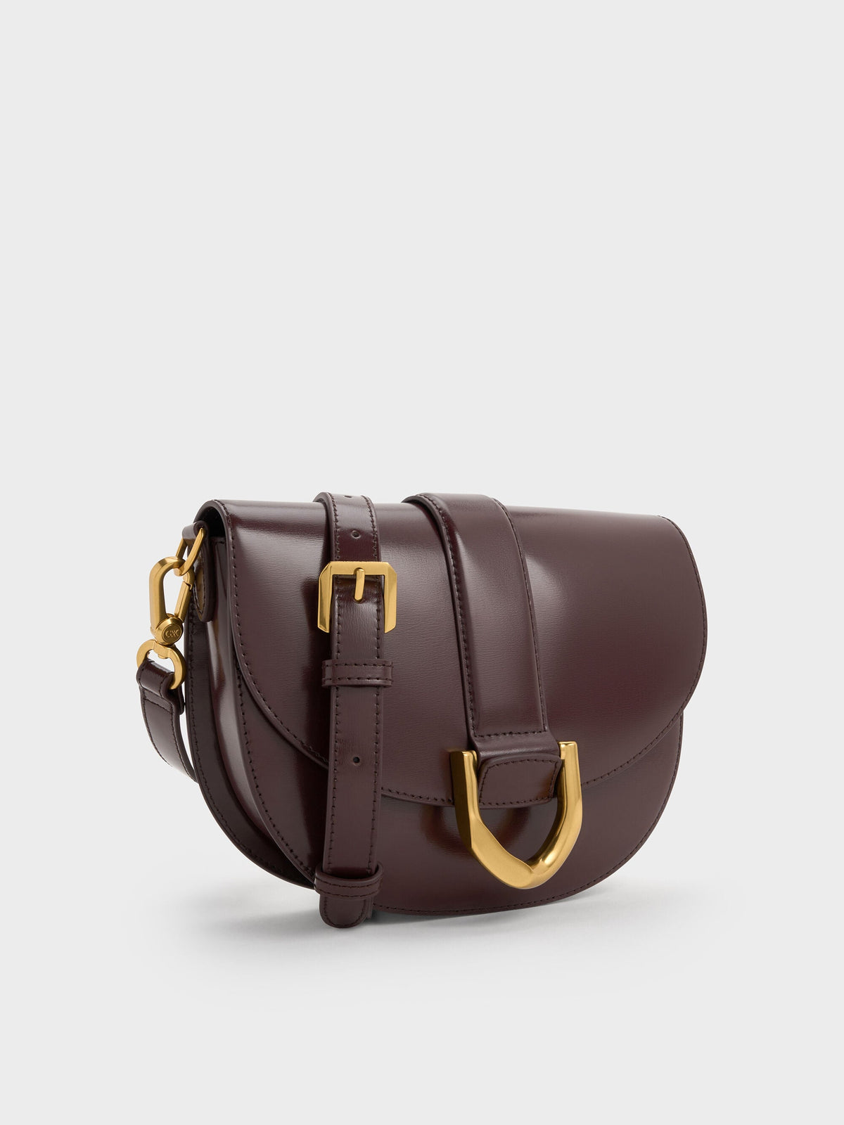 Gabine Leather Saddle Bag - Plum | CHARLES & KEITH