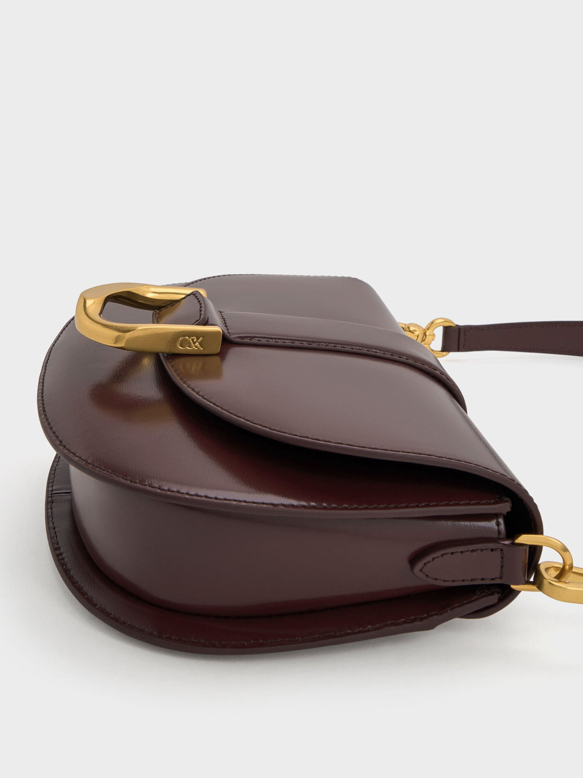 Gabine Leather Saddle Bag - Plum | CHARLES & KEITH