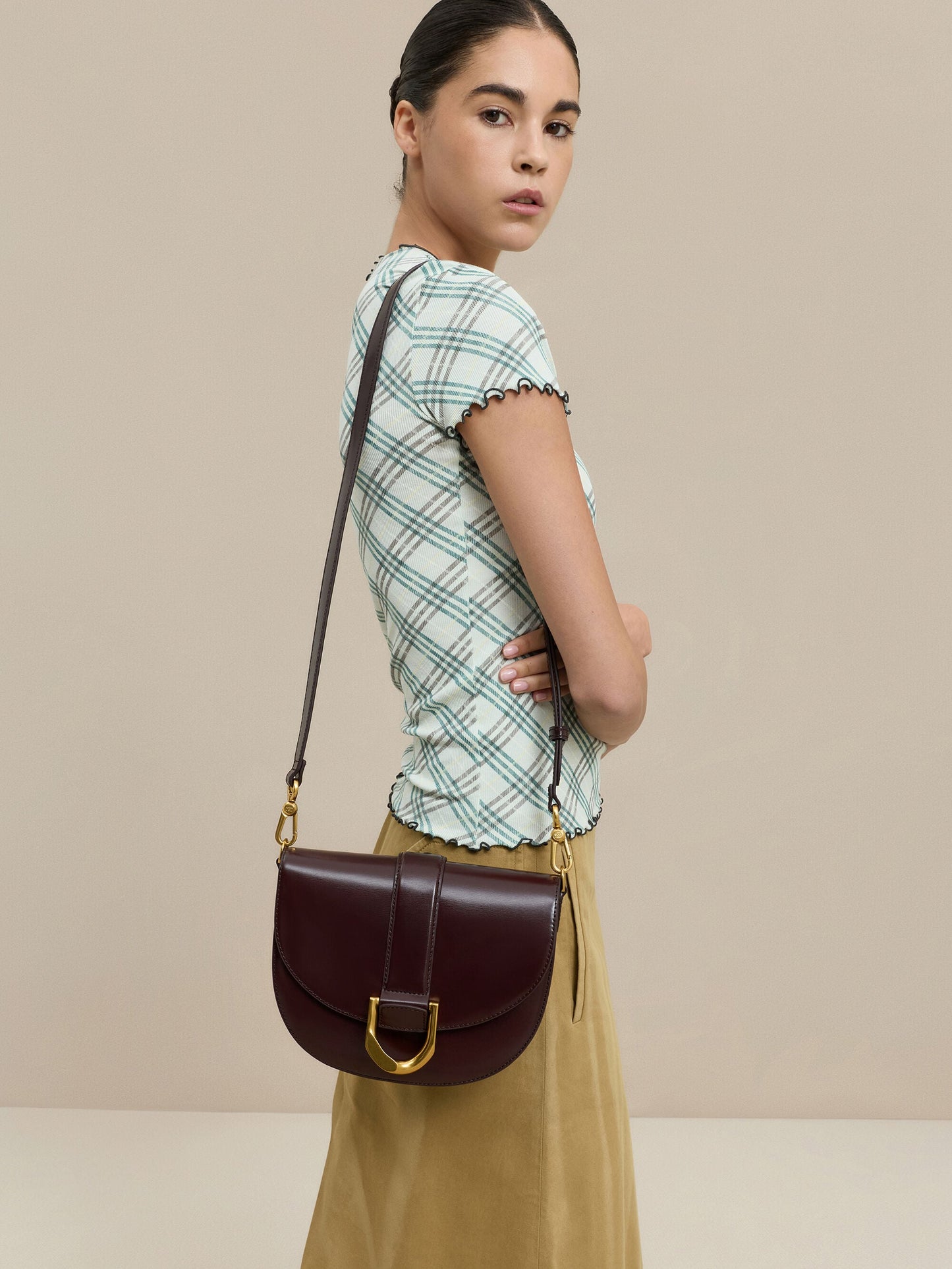 Gabine Leather Saddle Bag - Plum | CHARLES & KEITH