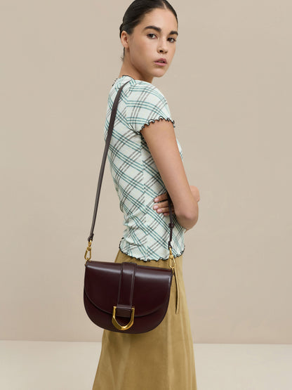 Gabine Leather Saddle Bag - Plum | CHARLES & KEITH