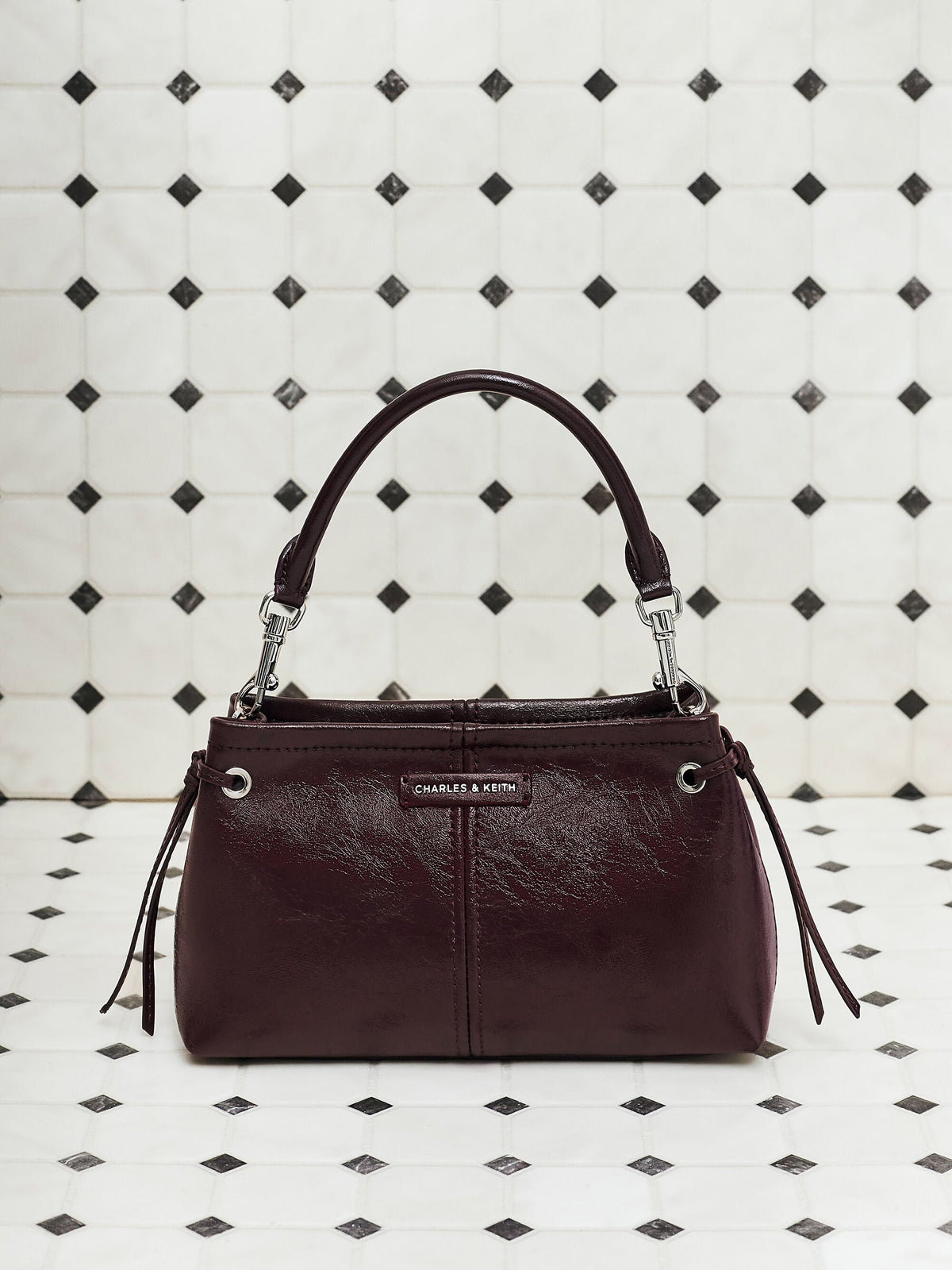 Noane Top Handle Bag - Wineberry Red | CHARLES & KEITH