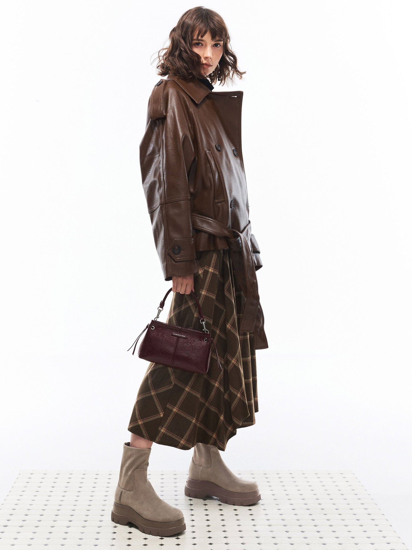 Noane Top Handle Bag - Wineberry Red | CHARLES & KEITH