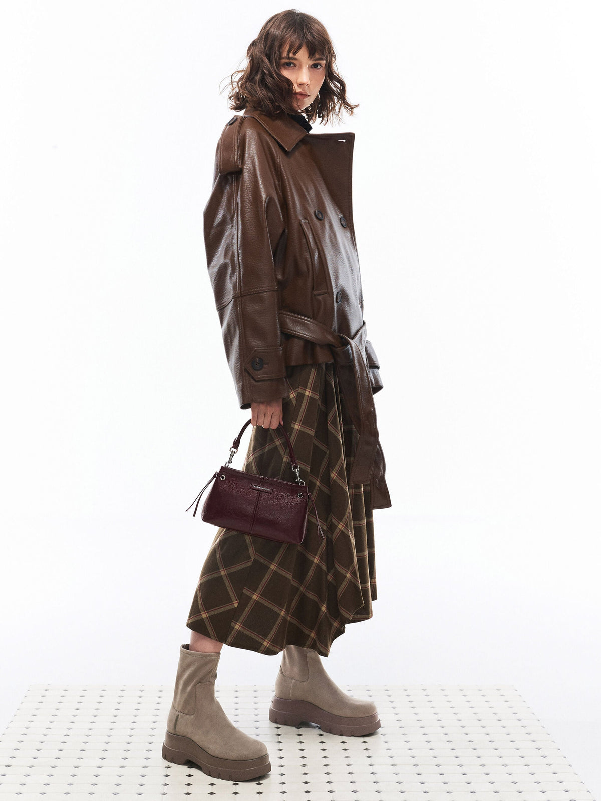 Noane Top Handle Bag - Wineberry Red | CHARLES & KEITH