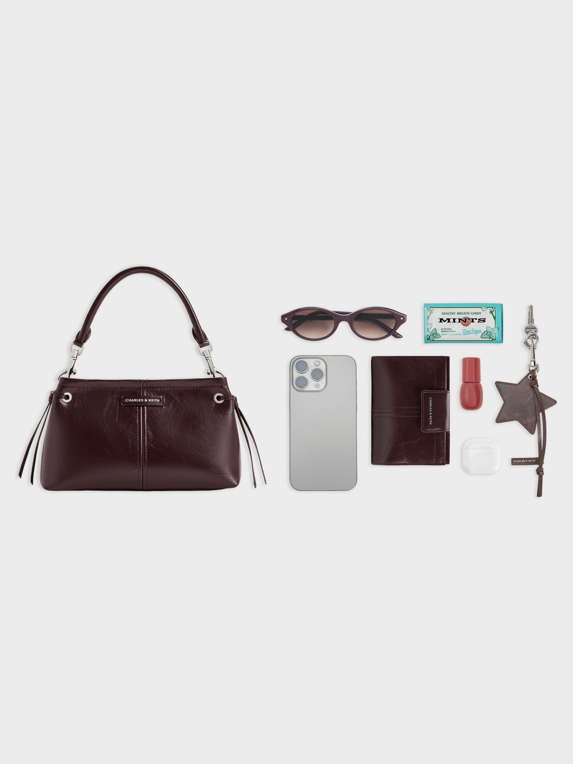 Noane Top Handle Bag - Wineberry Red | CHARLES & KEITH