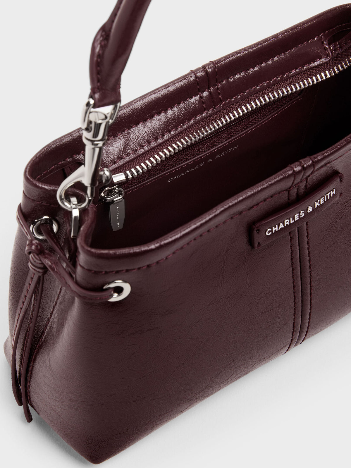 Noane Top Handle Bag - Wineberry Red | CHARLES & KEITH