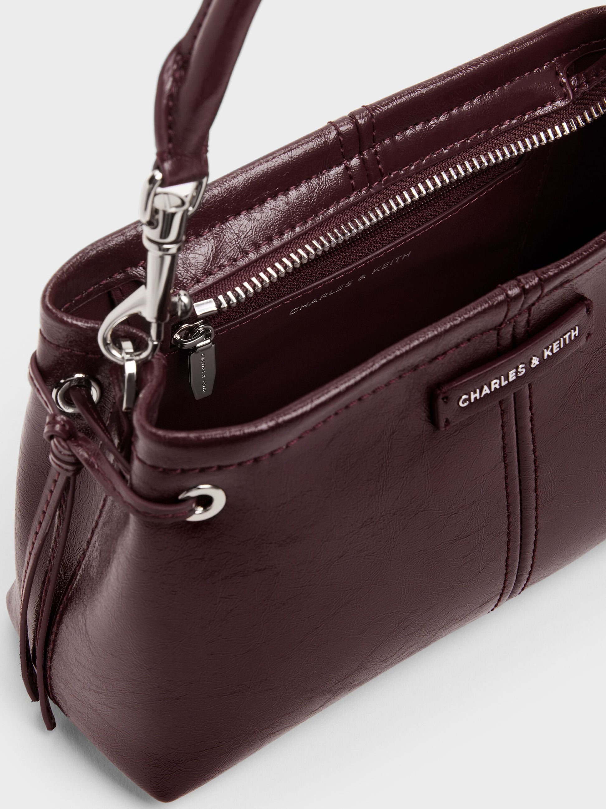 Noane Top Handle Bag - Wineberry Red | CHARLES & KEITH