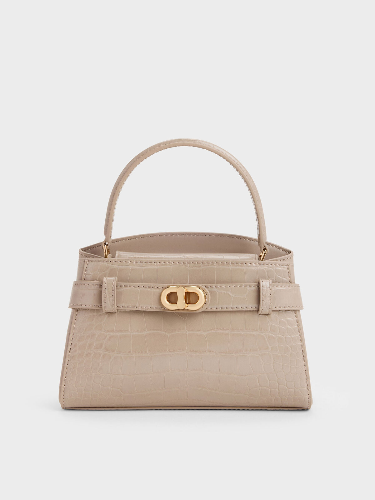 Aubrielle Croc-Effect Belted Top Handle Bag - Taupe | CHARLES & KEITH