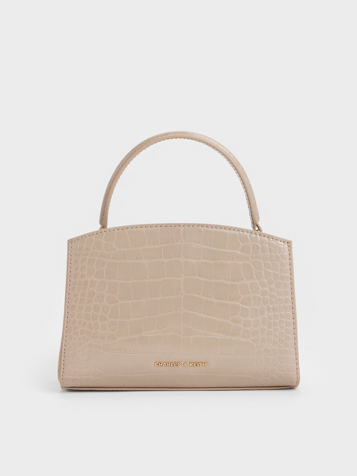 Aubrielle Croc-Effect Belted Top Handle Bag - Taupe | CHARLES & KEITH