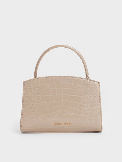 Aubrielle Croc-Effect Belted Top Handle Bag - Taupe | CHARLES & KEITH