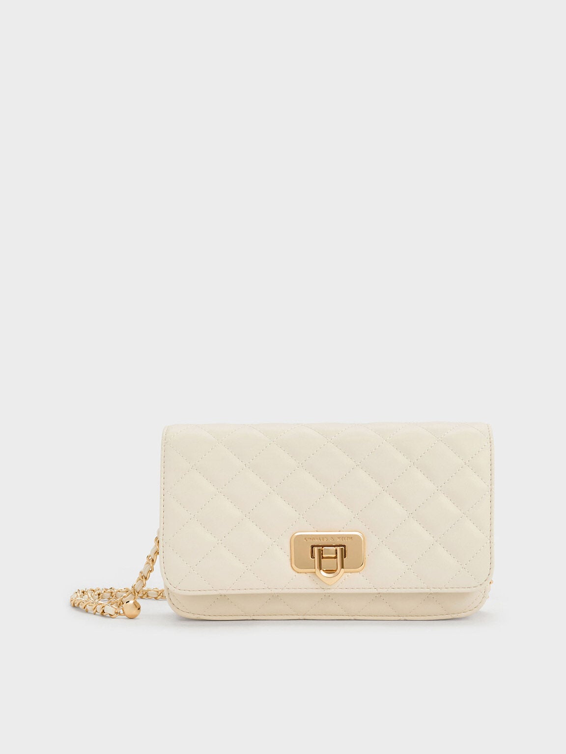 Cressida Quilted Push-Lock Clutch - Cream | CHARLES & KEITH