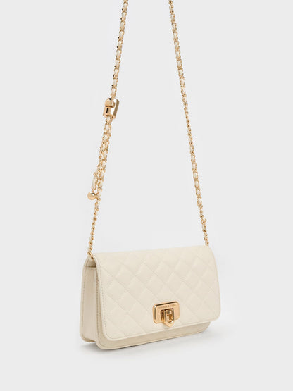 Cressida Quilted Push-Lock Clutch - Cream | CHARLES & KEITH
