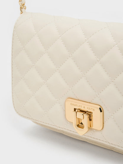Cressida Quilted Push-Lock Clutch - Cream | CHARLES & KEITH