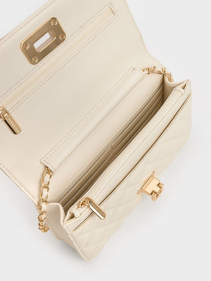 Cressida Quilted Push-Lock Clutch - Cream | CHARLES & KEITH