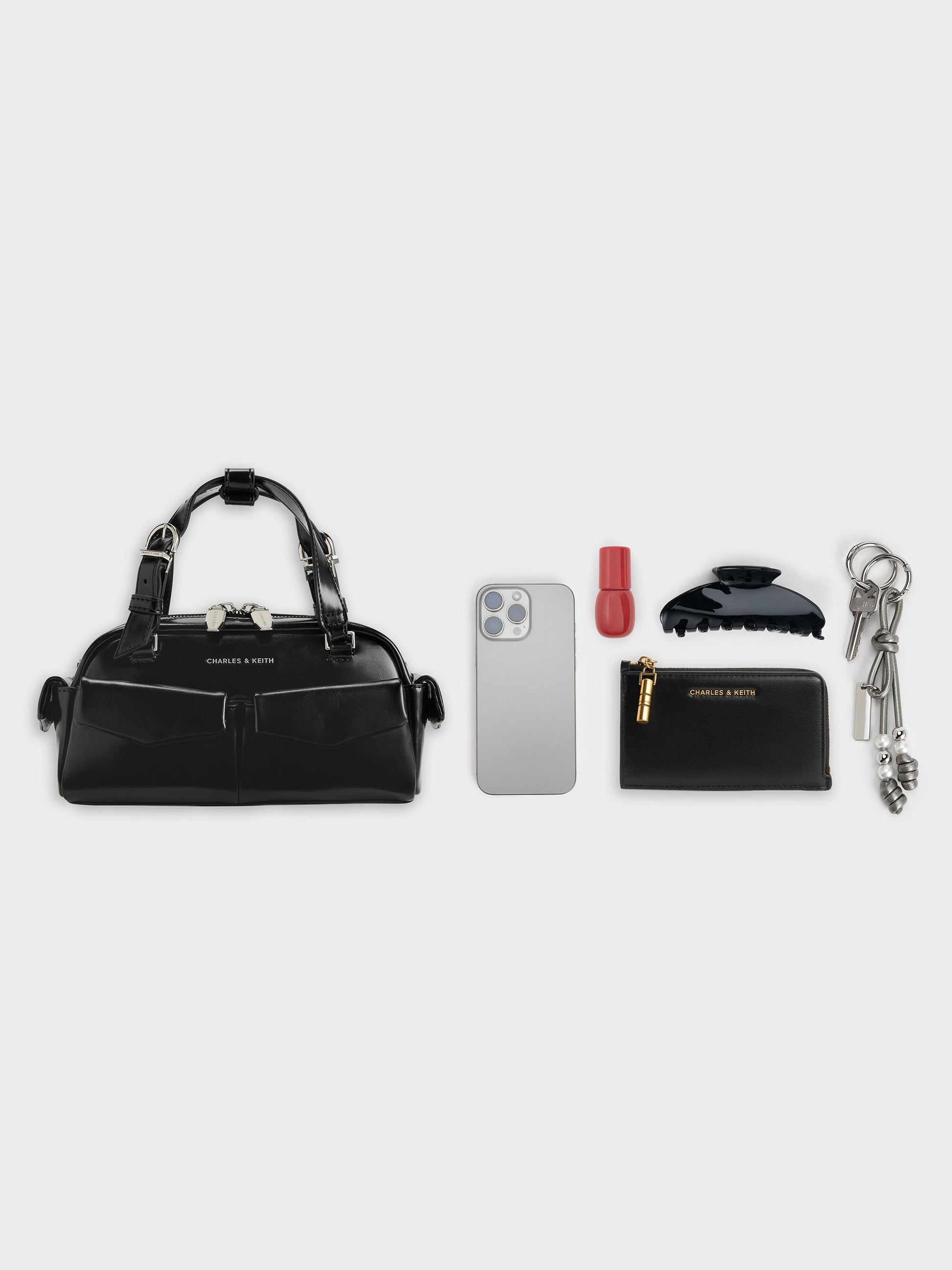 Rachel Multi-Pocket Bowling Bag - Noir | CHARLES & KEITH