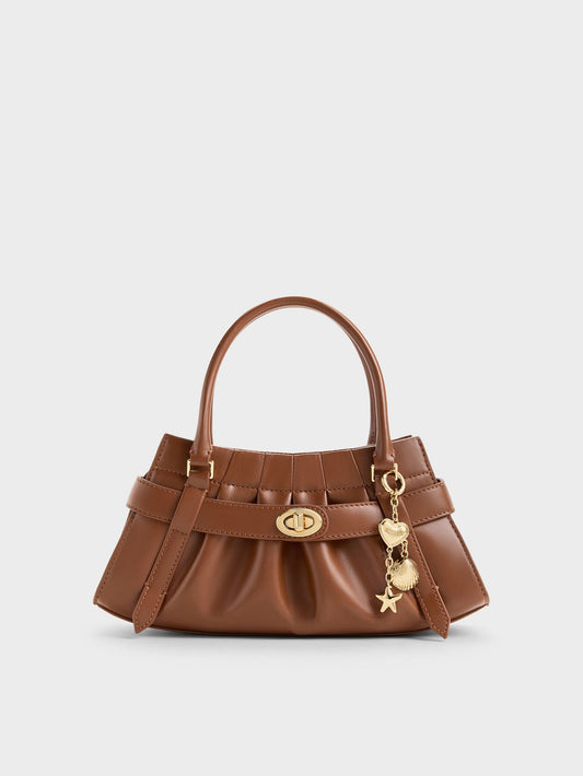 Isolde Belted Ruched Crossbody Bag - Chocolate | CHARLES & KEITH