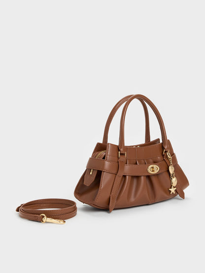 Isolde Belted Ruched Crossbody Bag - Chocolate | CHARLES & KEITH