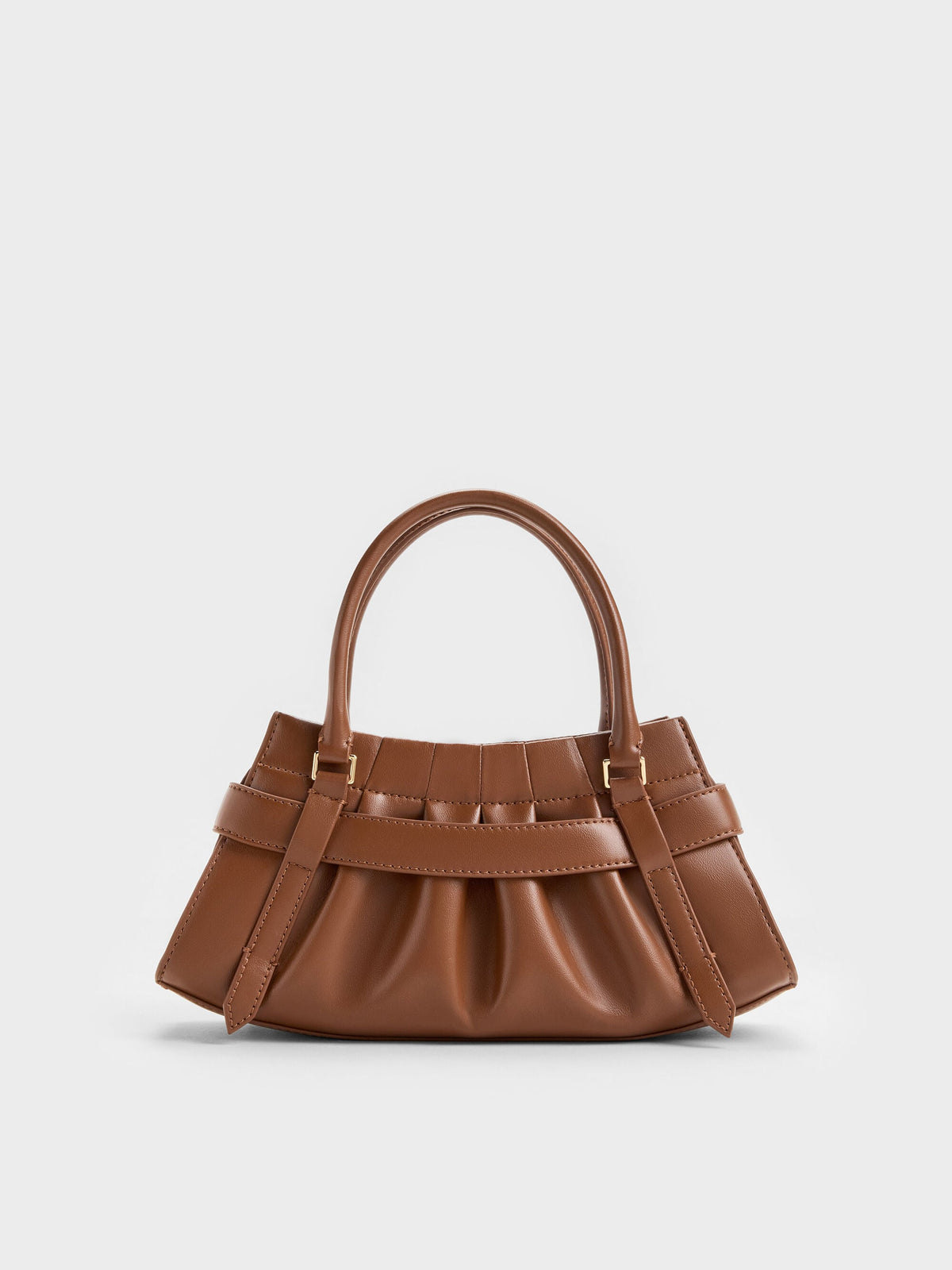 Isolde Belted Ruched Crossbody Bag - Chocolate | CHARLES & KEITH