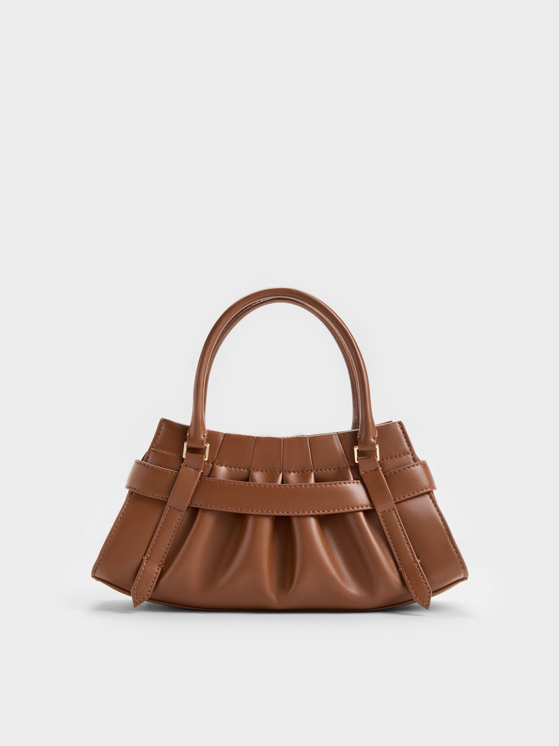Isolde Belted Ruched Crossbody Bag - Chocolate | CHARLES & KEITH