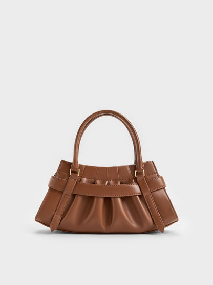 Isolde Belted Ruched Crossbody Bag - Chocolate | CHARLES & KEITH
