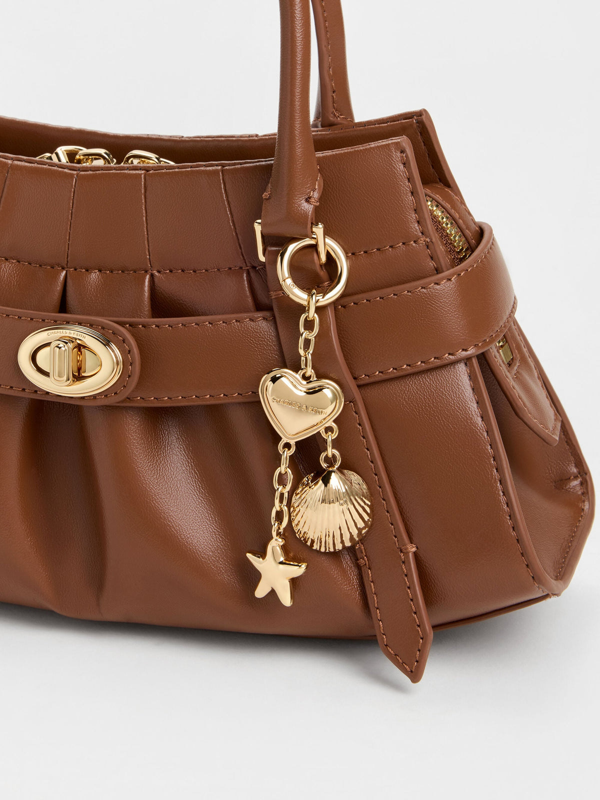 Isolde Belted Ruched Crossbody Bag - Chocolate | CHARLES & KEITH