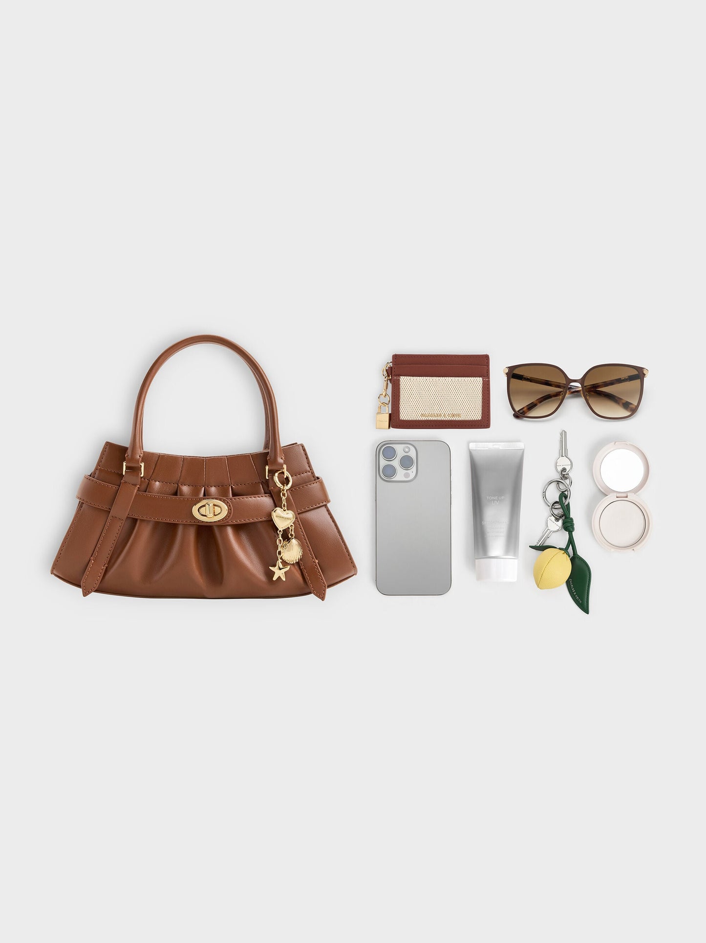 Isolde Belted Ruched Crossbody Bag - Chocolate | CHARLES & KEITH