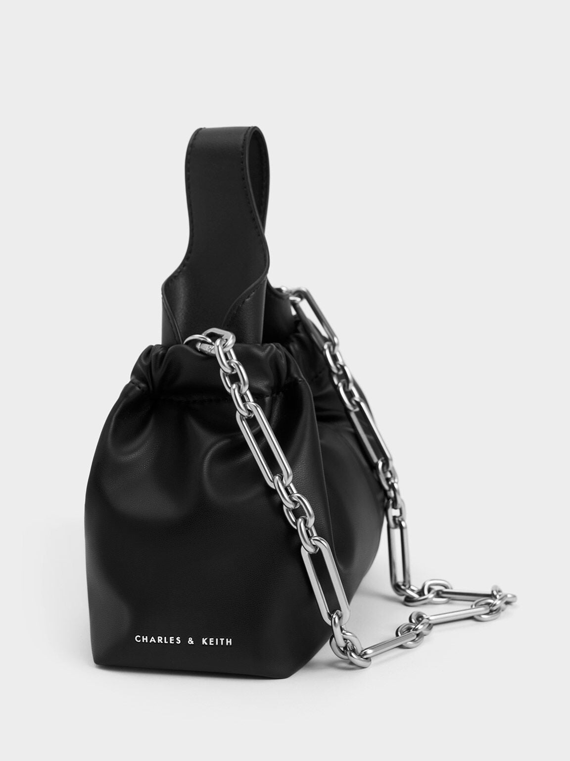 Ally Ruched Chain-Handle Bag - Noir | CHARLES & KEITH