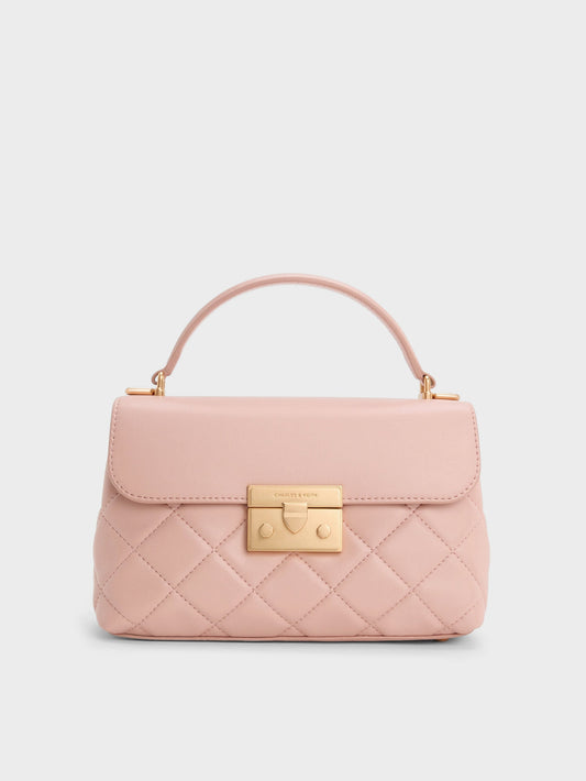 Alva Quilted Top Handle Bag - Light Pink | CHARLES & KEITH