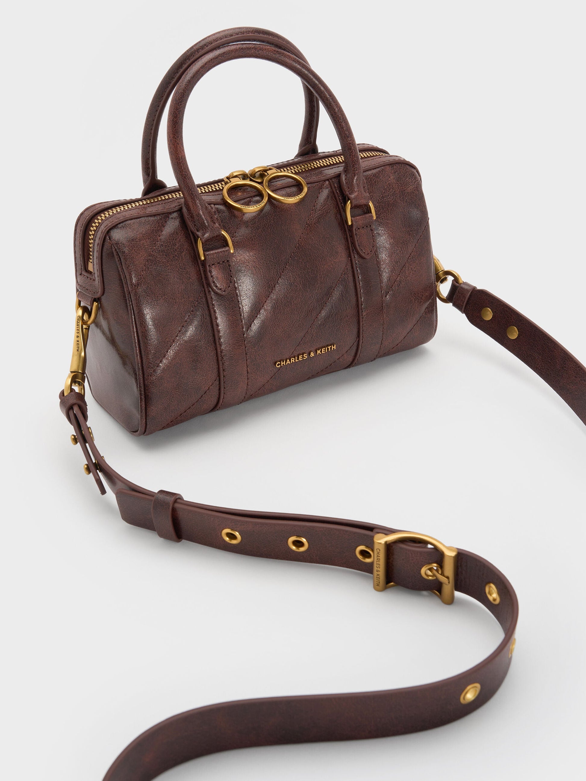 Philomena Bowling Bag - Distressed Coffee | CHARLES & KEITH