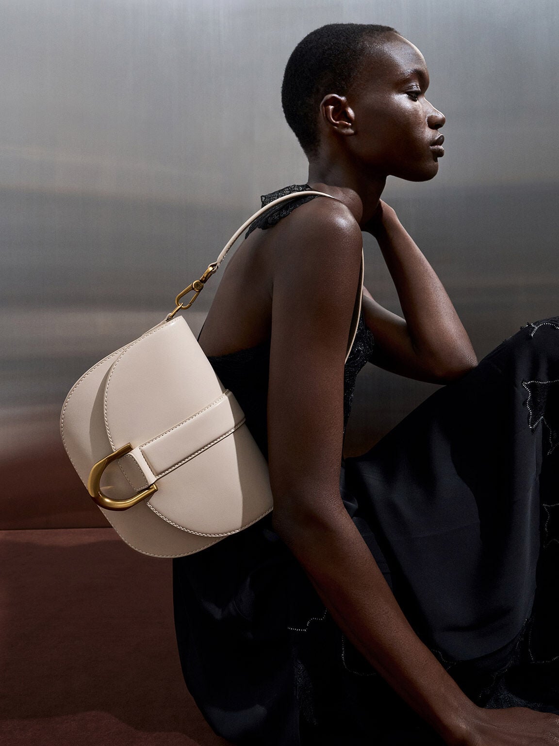 Gabine Leather Saddle Bag - Oat | CHARLES & KEITH