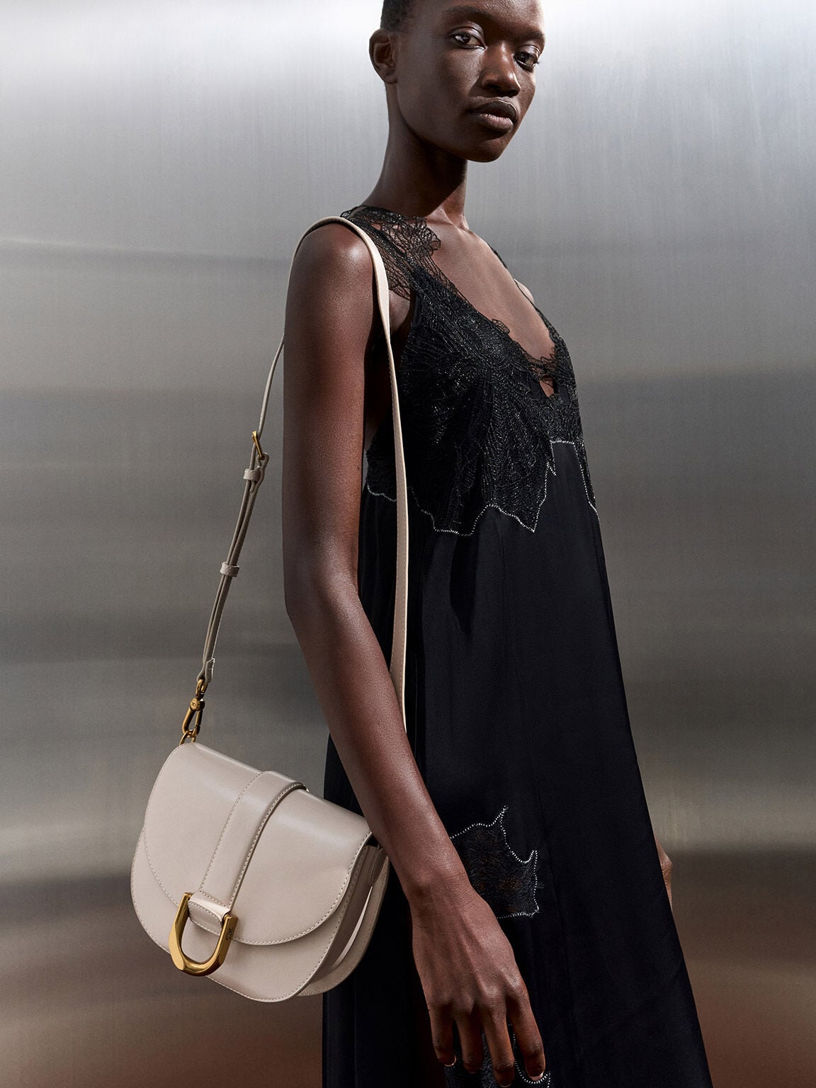 Gabine Leather Saddle Bag - Oat | CHARLES & KEITH